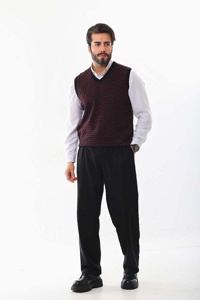 Pelikan Men's V-Neck Patterned Sweater 7627 Claret Red