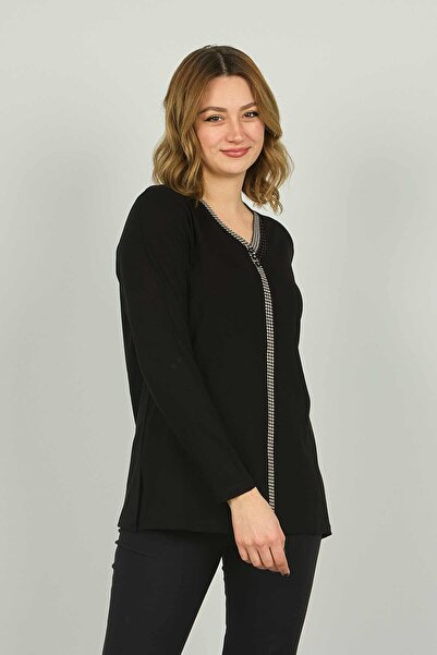 Detay Triko Γυναικεία μακρυμάνικη μπλούζα με λαιμόκοψη V με λεπτομέρεια 4506 ...