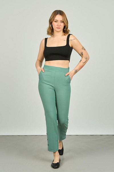 F&A Textile Women's Buttoned Slim Fit Trousers 6001 Mint