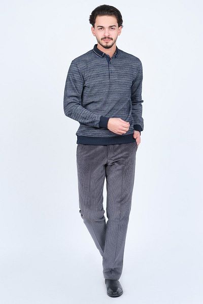 Raymons Men's Patterned Polo Neck Knitwear Sweat 6782252 Indigo