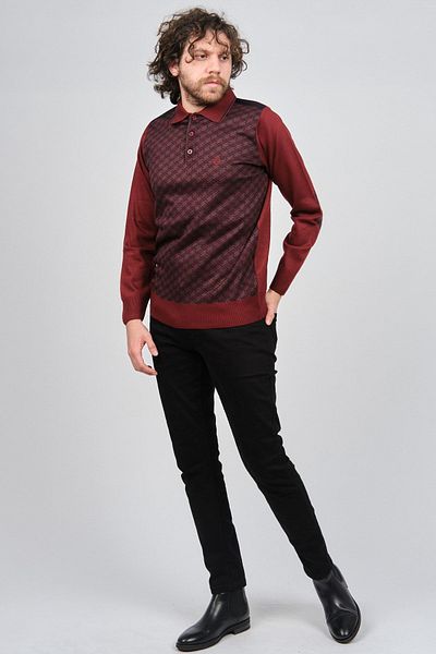 Pelikan Men's Patterned Elbow Detailed Polo Neck Sweater 1577423 Claret Red