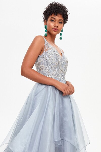 Tiara Women's Drama Skirt Evening Dress 260585 Gray