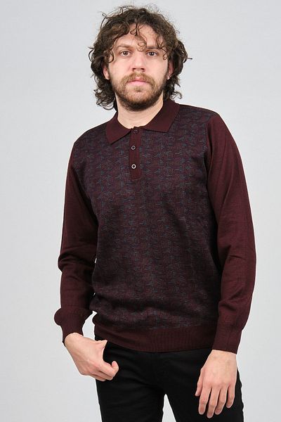 Woolman Men's Patterned Polo Neck Wool Sweater 1572001 Claret Red