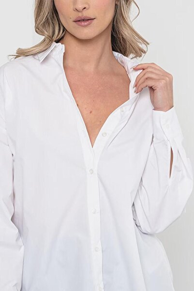 ONLY Жіноча сорочка з довгими рукавами та деталями на спині з бавовни 15306833 Біла