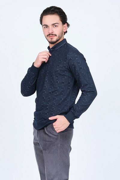 Raymons Men's Patterned Polo Neck Knitwear Sweat 6782251 Navy Blue