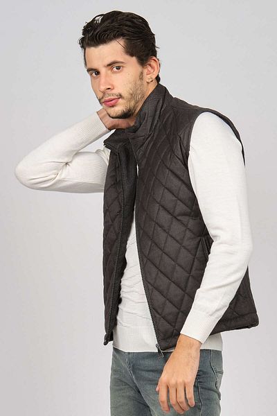 daynax Men's Pocket Detailed Diamond Patterned Vest 492901 Smoked