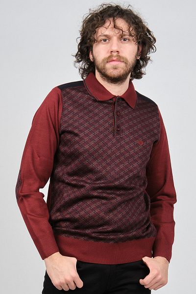 Pelikan Men's Patterned Elbow Detailed Polo Neck Sweater 1577423 Claret Red