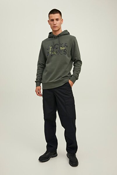 Jack & Jones Ανδρικό φούτερ με στάμπα με κουκούλα 63412216242 Χακί