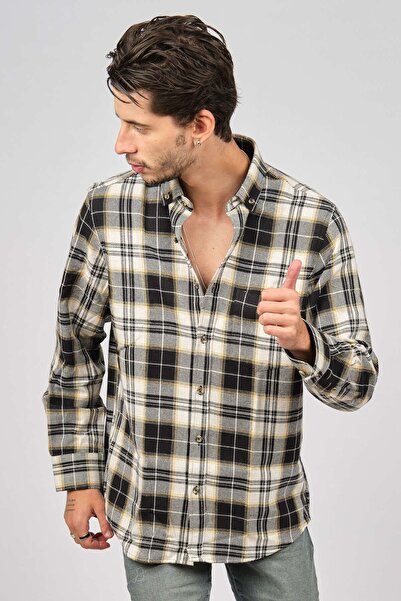 De Leone Чоловіча смугаста довга рукавна вовняна сорочка 0171109 Екрю