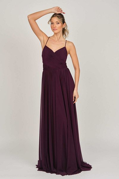 ŞEREF VURAL Women's Draped Long Evening Dress 5437958 Plum