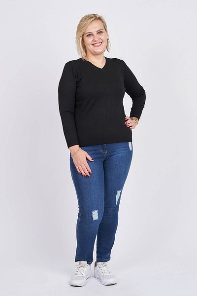 Desen Triko Women's V-Neck Sweater 0249014 Black