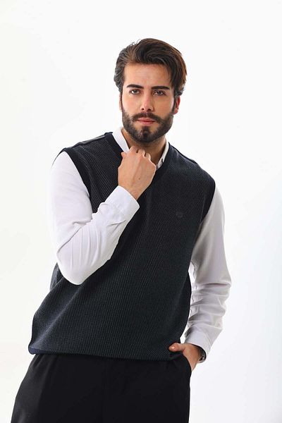 Pelikan Men's V-Neck Patterned Sweater 7612 Smoked