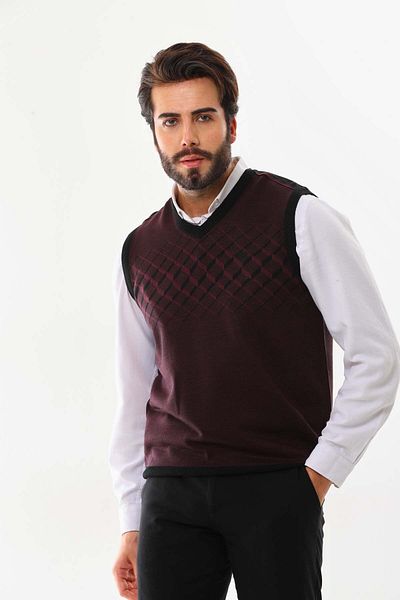 Pelikan Men's Striped V-Neck Sweater 9606 Claret Red