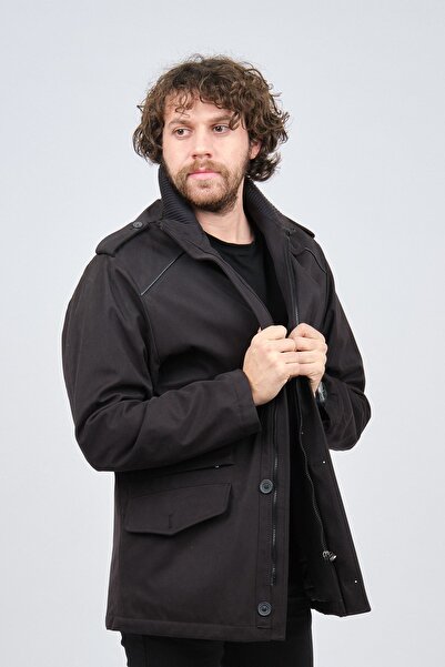 By Serco Men's High Collar Shoulder Epaulette Coat 0620592 Navy Blue