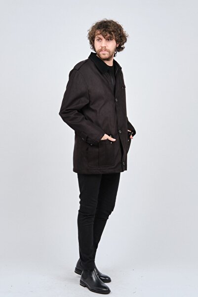 By Serco معطف كلاسيكي بياقة سوداء للرجال