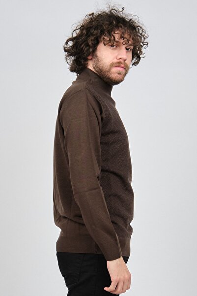 Pelikan Men's Patterned Half Fisherman Wool Sweater 1578710 Brown