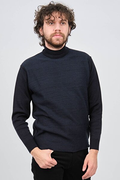 Çizgi Triko Чоловічий светр з напіврибальським коміром 42564229 Світло-синій