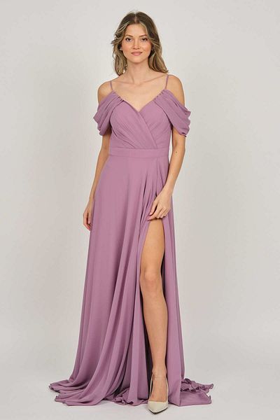 LİLAS XXL Rochie de seară lungă cu fantă adâncă pentru femei 5481027 Dusty Rose
