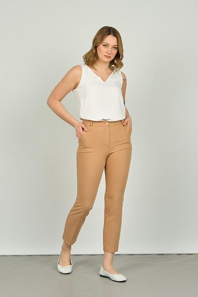F&A Textile Women's Double Pocket Ankle Length Skinny Leg Trousers 7002 Camel