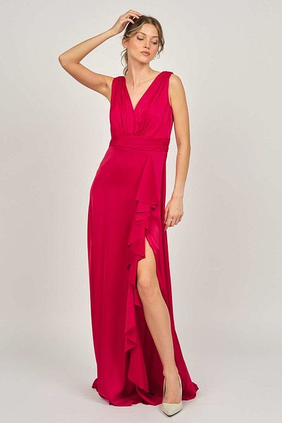 DORİDORCA Women's Thick Strap Long Evening Dress 5921178 Red
