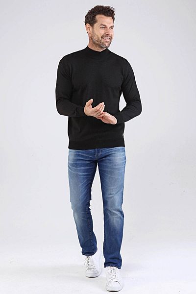 Çizgi Triko Мъжки пуловер с кръгло деколте, памучен плетен, 4454b, черен