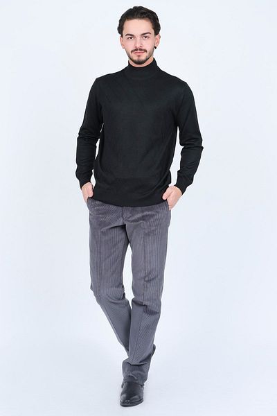 Woolen World Мъжки вълнен пуловер с десен и половин яка, плетен 5596983, черен