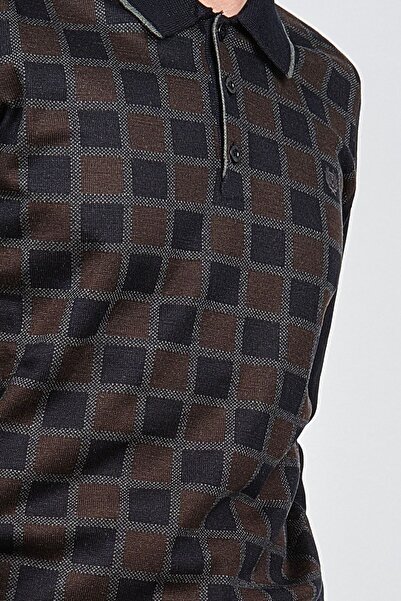 Pelikan Чоловічий светр з коміром-поло з малюнком 1577428 Темно-синій