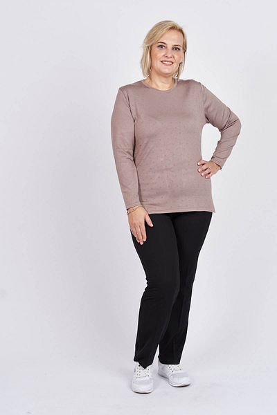 Büşra Triko Women's Round Collar Knitwear Sweater 3997250 Mink