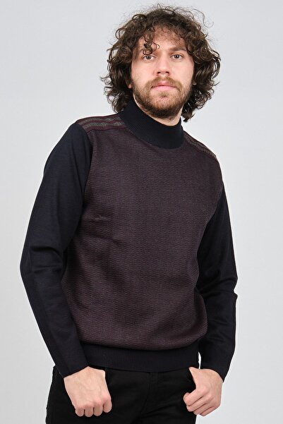 Pelikan Чоловічий напівдовгий светр з деталями на плечах 1577724 Синій