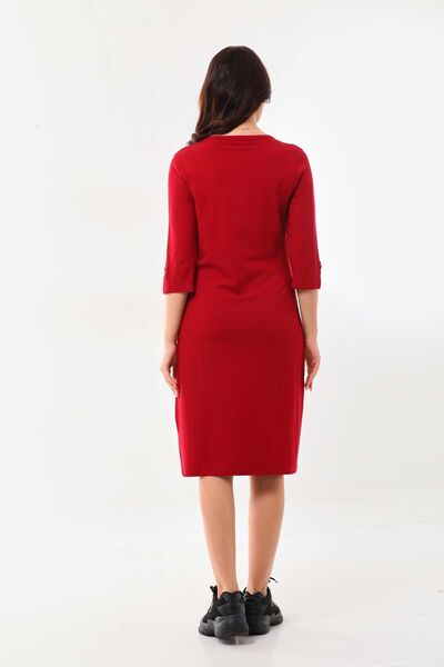 Sistas Γυναικείο φόρεμα με λεπτομέρεια με κουμπιά V λαιμόκοψης 22445 Claret Red