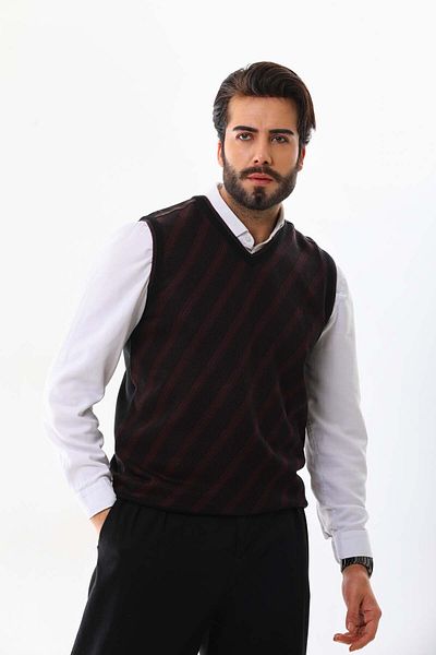 Pelikan Men's Striped V-Neck Sweater 9625 Claret Red