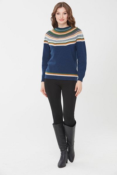 Desen Triko Women's Crew Neck Embroidered Patterned Wool Sweater 0242086 Navy Blue
