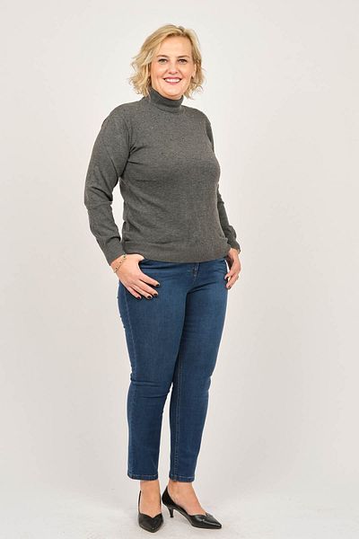 Büşra Triko Pulover de damă cu gât roscat 3998212 Gri