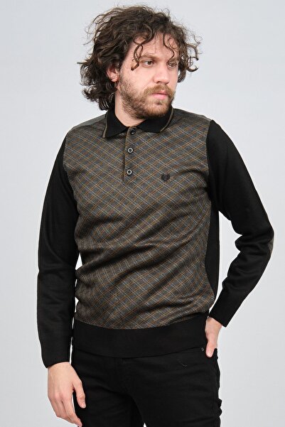 Pelikan Men's Patterned Elbow Detailed Polo Neck Sweater 1577423 Smoked