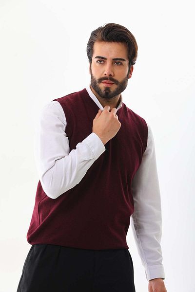 Günay Ανδρικό μάλλινο πουλόβερ με λαιμόκοψη V 0108 Claret Red