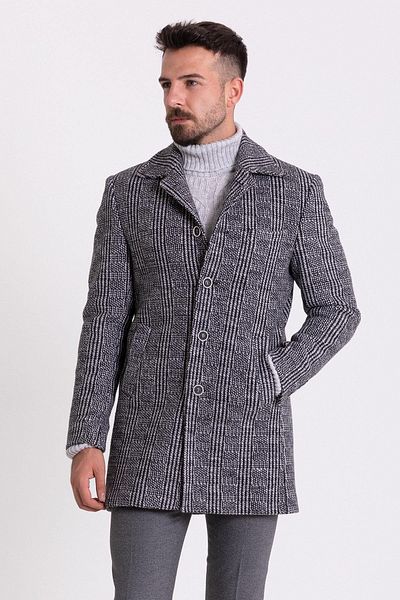 Mcr Ανδρικό πουκάμισο με μοτίβο Slim Fit Παλτό μαλλί 21225 Μαύρο