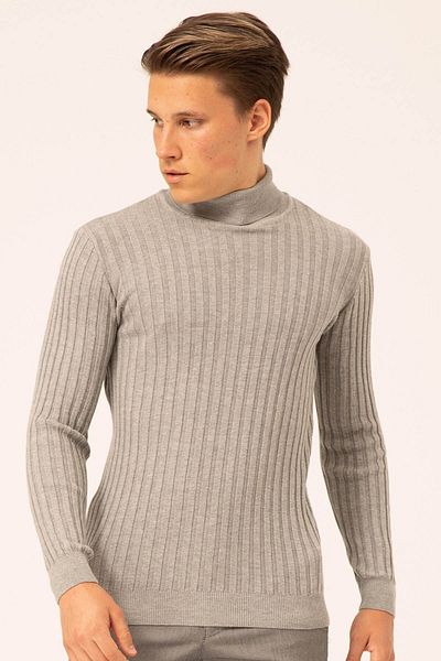 Ateş Triko Men's Turtleneck Slim Fit Ribbed Knitwear Sweater 6091288 Gray