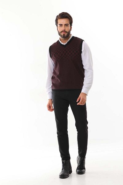 Pelikan Men's Striped V-Neck Sweater 9606 Claret Red