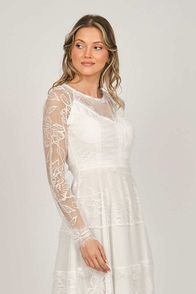 Dans Women's Long Sleeve Tulle Evening Dress 5271146 Ecru