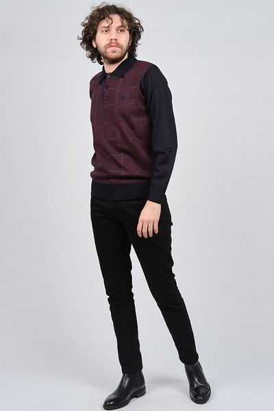 Pelikan Men's Patterned Polo Neck Sweater 1577430 Claret Red