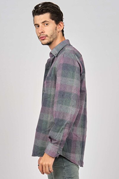 De Leone Ανδρικό ριγέ μακρυμάνικο μάλλινο πουκάμισο Apre 0171100 Plum