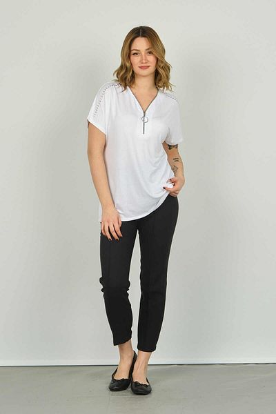 ELLA CAMELIA Bluză cu mânecă scurtă pentru femei 20E038 Albă