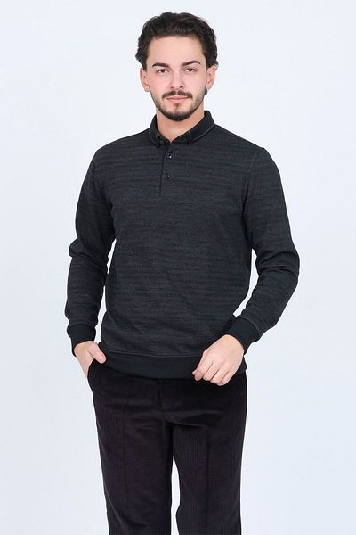 Raymons Men's Patterned Polo Neck Knitwear Sweat 6782252 Black