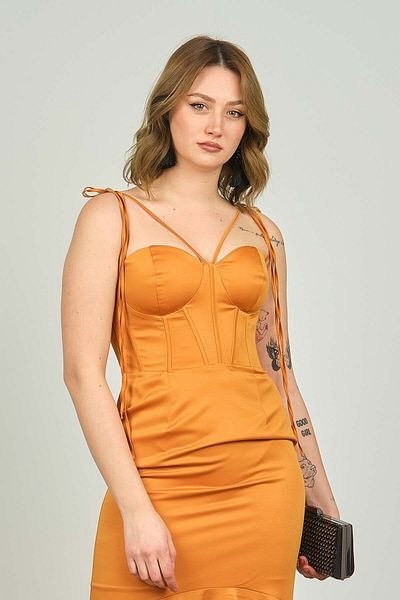 ESCOLL Women's Front Underwire Satin Evening Dress 2046 Orange