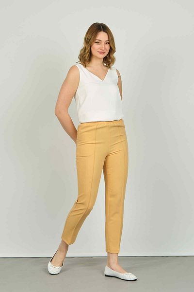 F&A Textile FA Pants Women's Ankle Length Front Line Stitching Narrow Fit Trousers 6000 Yellow