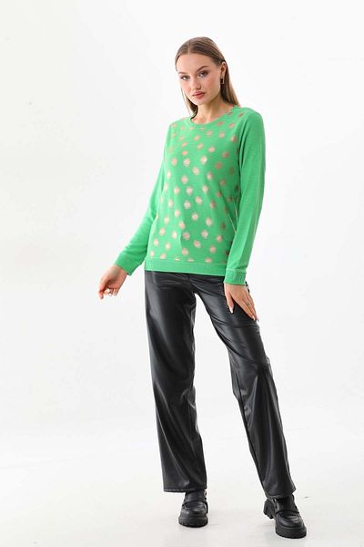 Sistas Bluză de damă cu mânecă lungă cu buline aurii 22746 verde