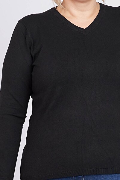 Desen Triko Women's V-Neck Sweater 0249014 Black