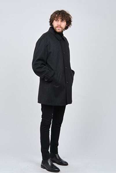 LUCAS Men's Anthracite Collared Classic Wool Coat 2651668