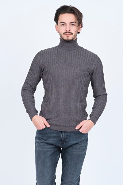 Raymons Чоловічий трикотажний светр з вовняною підкладкою та ребрами 67822887 Антрацит