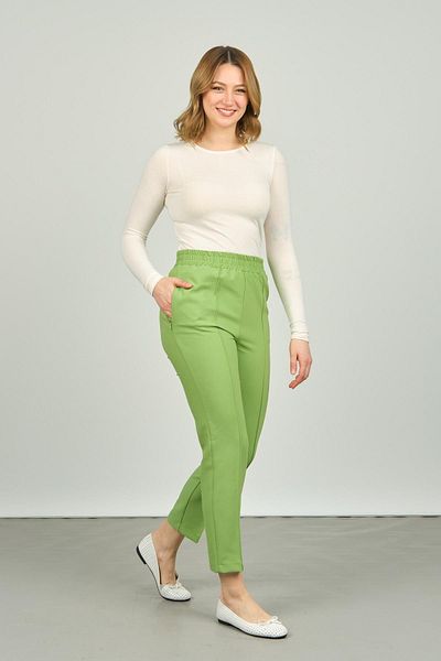 F&A Textile Women's Ankle Length Front Line Stitching Skinny Fit Trousers 6000 Pistachio Green